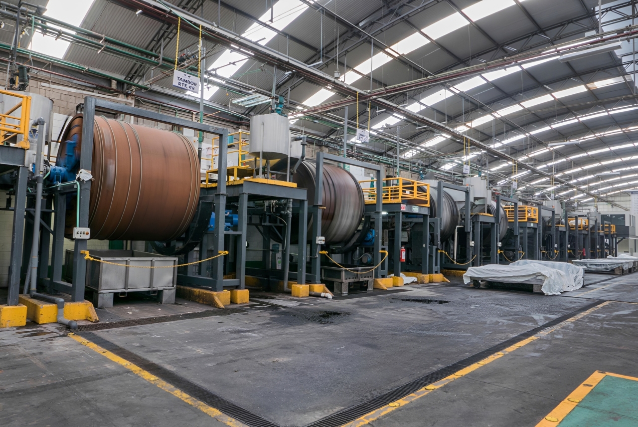 Industrial tanning drums processing leather